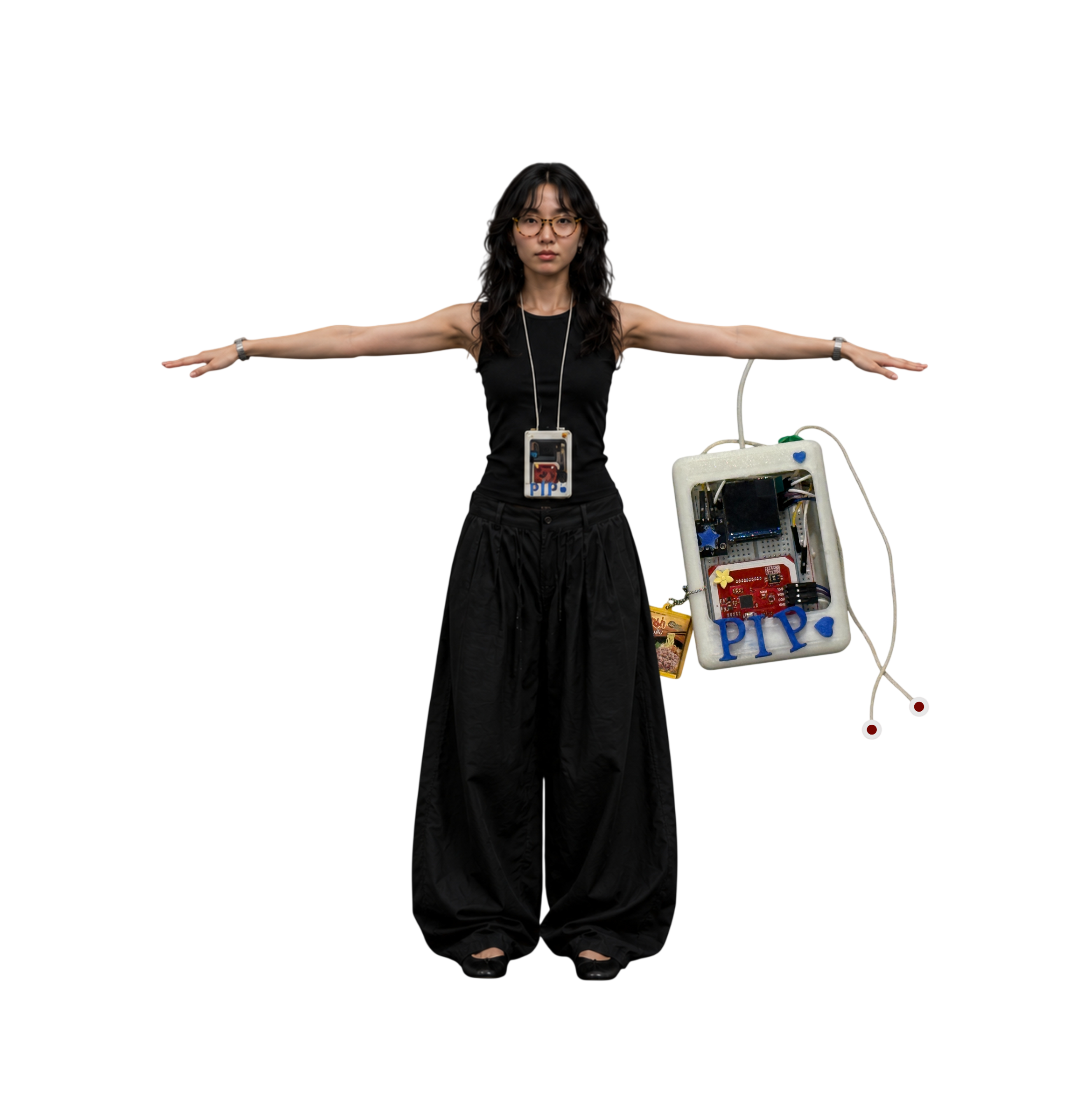 PIP worn around the neck, styled as an everyday accessory